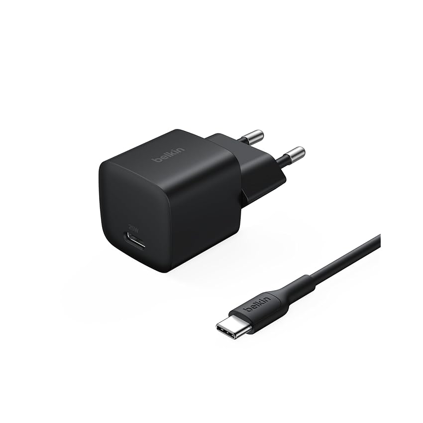Belkin Caricatore USB-C da 25 W con cavo tipo C da 60 W (1 metro), ricarica rapida USBC PD 3.0 con PPS per Apple iPhone 16 Series, iPad Pro, Samsung Galaxy S25, Nintendo Switch e altri, nero