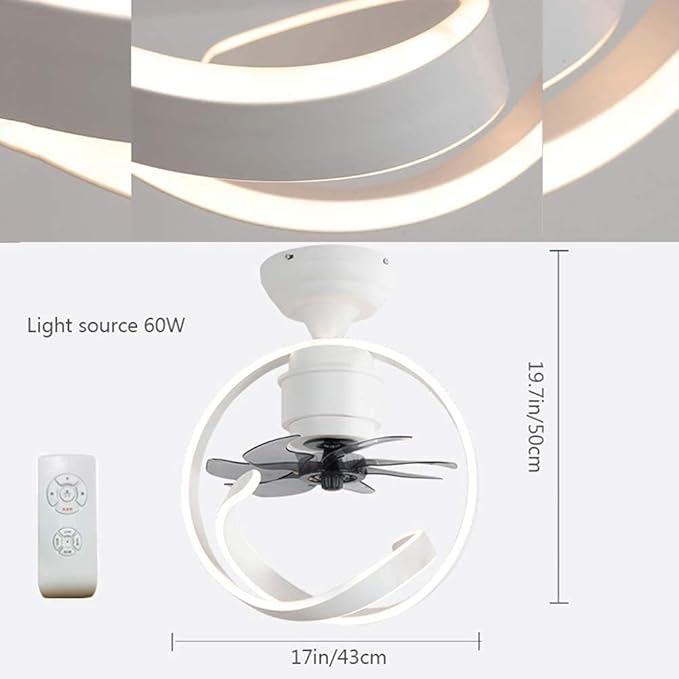 UZOURI Plafondventilatorlamp LED-licht, gebogen creatief lichtontwerp, met stille motor, groen, wit, roze(Color:Pink) photo 2