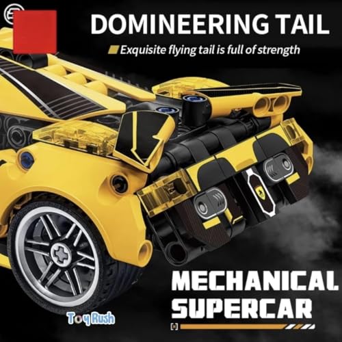 Image of 1:18 Scale Racing Pull-Back Supercar Building Blocks Set | Car Model Kit with Gold Sport Rims | DIY Construction Toy,Compatible with Major Bricks,Ideal Gift for Kids (1:18 Yellow Ferrari [422pcs])