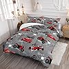 Axolotl Kid Comforter Set Twin Size,Racing Car Bedding Set for Boys Girls Teen Kids Children Racing Gifts,Race Cars Quilt Bed Set with 1 Comforter 2 Pillowcases,Red Grey #1