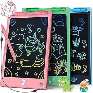 FLUESTON LCD Writing Tablet for Kids, 8.8 Inch Drawing Tablet for Boys Girls 3 4 5 6 7 8 Year, 3pcs in 1 Pack Drawing Pad Easter Basket Stuffer for Kid Educational Doodle Board Cute Unicorn Toy