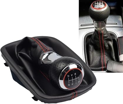 Manual Car 6 Speed Handle Black Leather Gear Shift Knob with Gaiter Boot