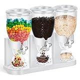 Umigy 1 Pack Triple Indispensable Dry Food Dispenser 67oz Each Capacity Cereal Container for Storage Preserving Dispensing Kitchen Rice Candy Nuts Dog Food Granola Snack Gumball Countertop (White)