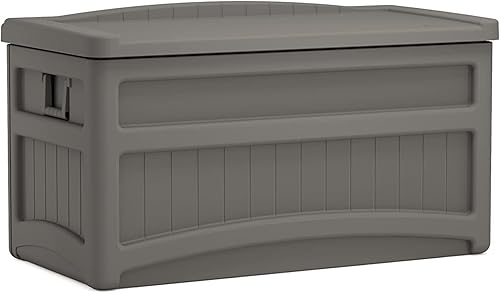 Suncast Caja de almacenamiento mediana para interiores y exteriores de 73 galones, 46 pulgadas de largo x 23.62 pulgadas de ancho x 25.5 pulgadas de