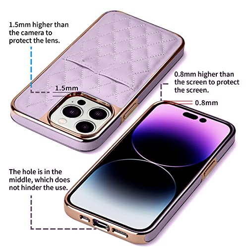 Image of PULOKA iPhone 14 Pro Vegan Leather Back Cover Royal Diamond Pattern with Electroplated Case Compatible for Apple iPhone 14 PRO 6.1 inchinch - Purple