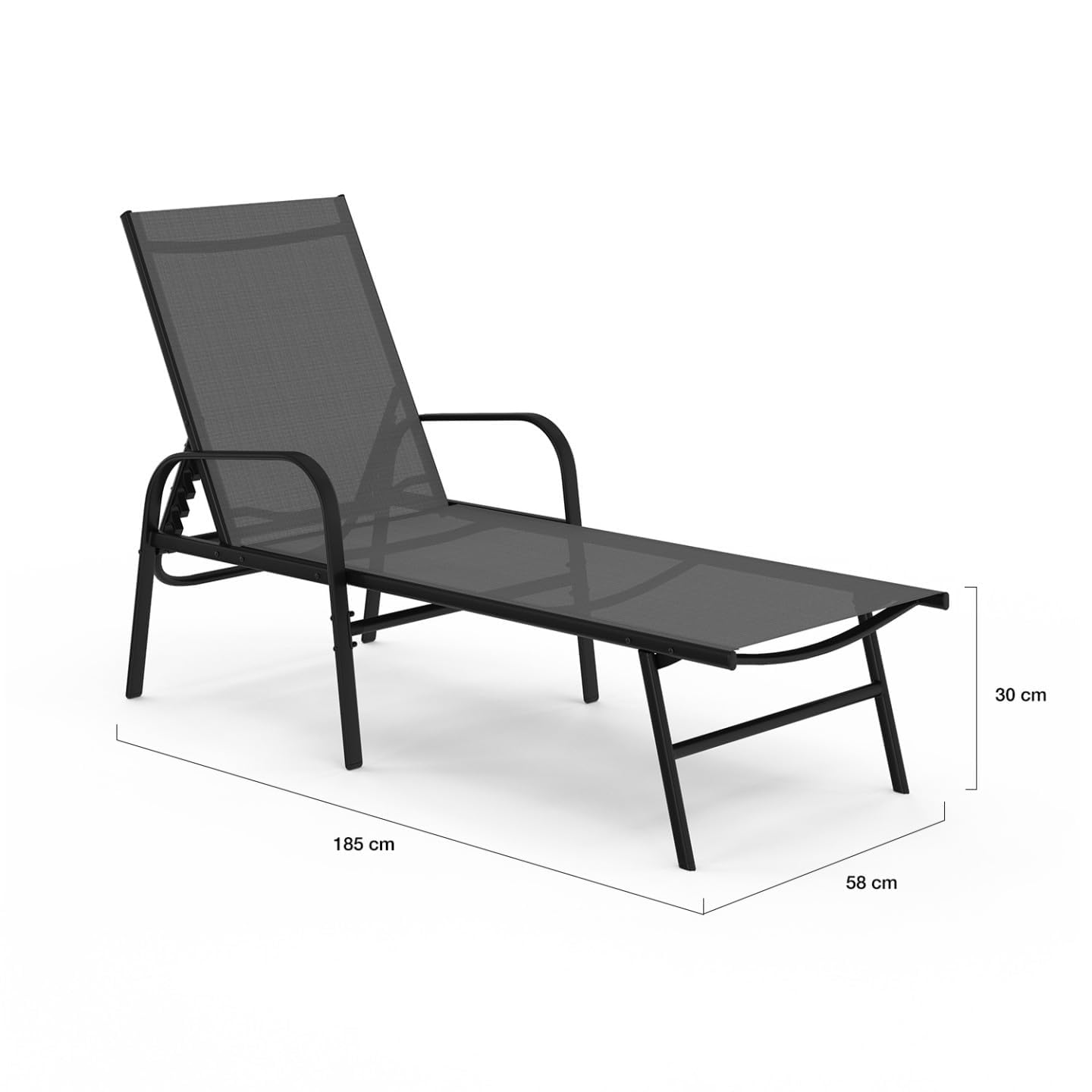 IDMarket Fidji - Conjunto de 2 tumbonas de jardín reclinables, de acero negro y tela gris antracita
