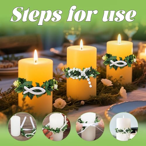 Kleine Tropfschutz Kommunion Kerzenringe, 2 Stück Tropfenfänger Kommunionkerze Kerzenkranz, Kerzenrock KOM-munion, für Kommunion Taufe Hochzeiten