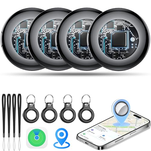 Tukio Air Tags 4er Pack Schwarz Edition Schlüsselfinder Kompatibel mit Apple Wo ist? APP (Nur iOS) Smart KeyFinder 100dB Ton Koffer Tracker für Gepäck/Taschen/Schlüssel Austauschbarer Batterien