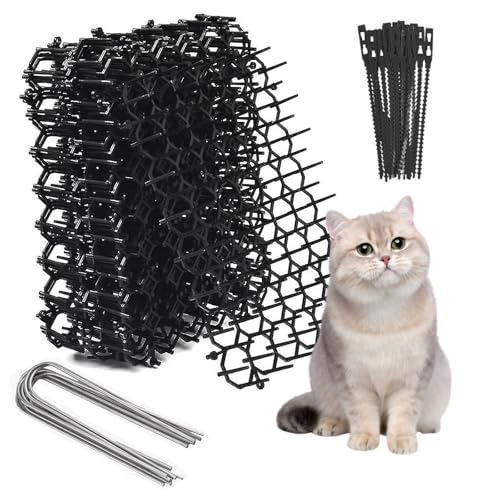 Lunayuomi® 15 Pcs Cat Repellent for Gardens UK, 15.5 * 20cm Cat Repellent Spikes, Anti Cat Dog Deterrent, Prickle Strip Dig Stopper Stirp Pet Deterrent Net with 10 U-Shaped Pegs and 15 Cable Ties