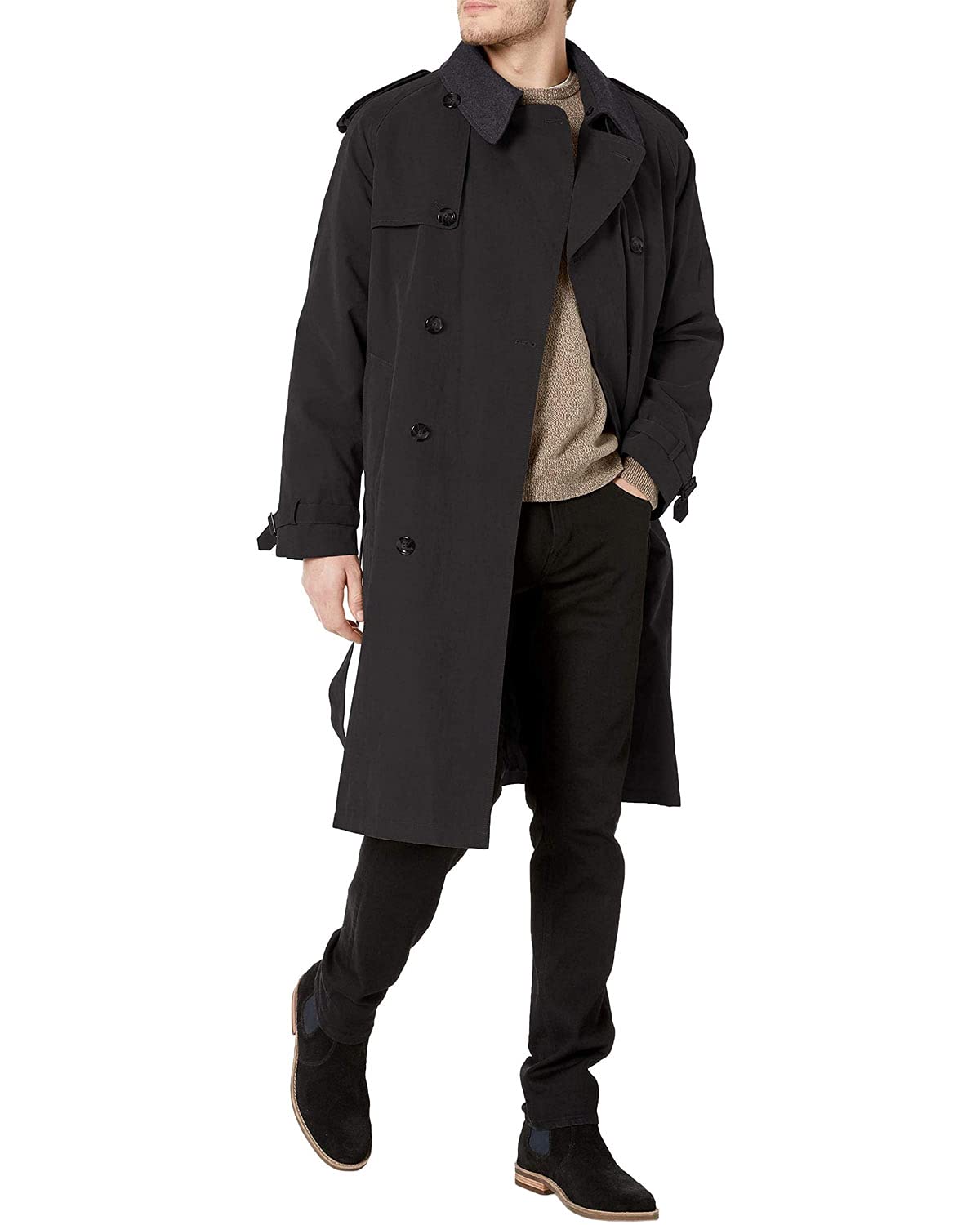 London Fog Men's Raleigh Double Breasted Long Trench Coat with Zip Out Liner