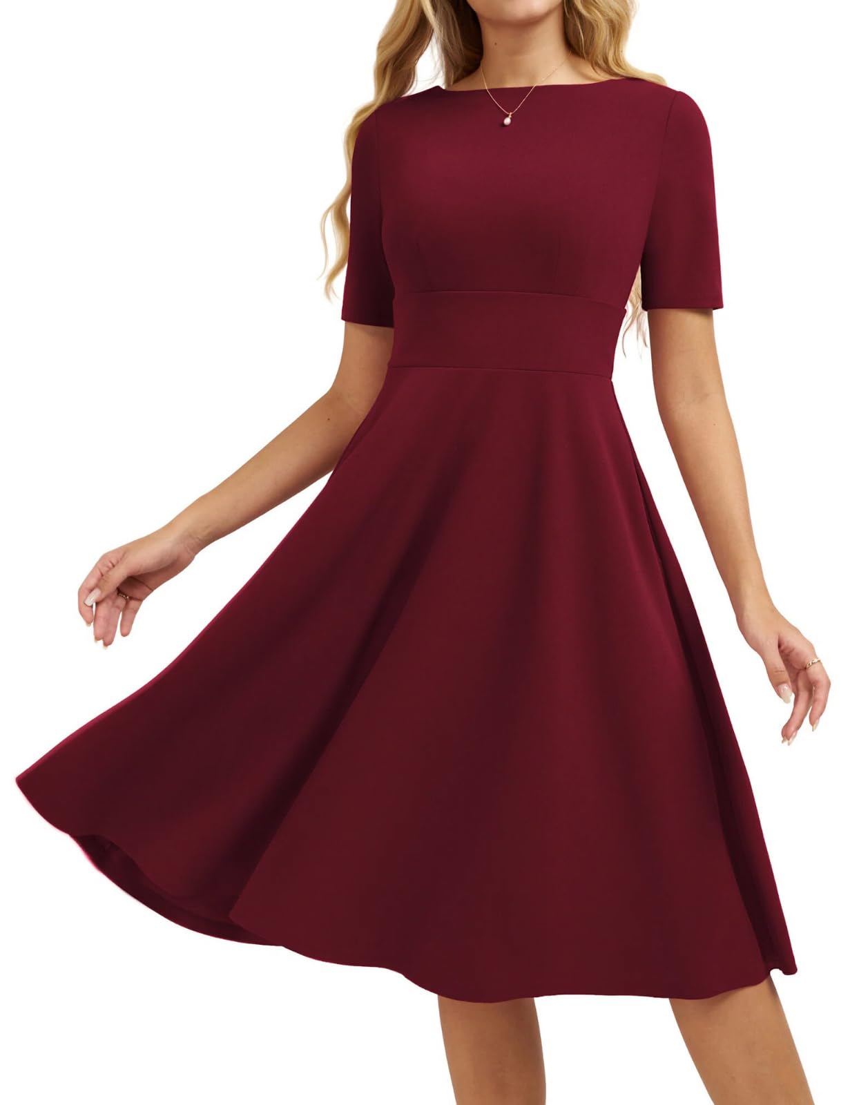 Belle Poque Elegante Kleider Damen A-Linie Sommerkleid Midi | Midikleid Damen mit V-Ausschnitt am Rücken, Seitentaschen in der Naht, weicher hautfreundlicher Stoff, mittlere Elastizität