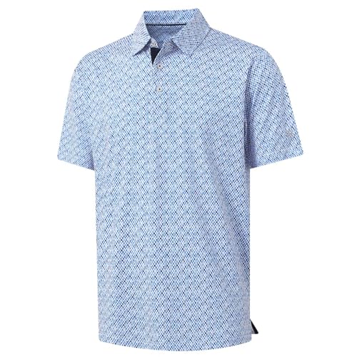 Image of M MAELREG Mens Golf Shirt Short Sleeve Dry Fit Print Moisture Wicking Performance Patterns Collared Polo Shirt