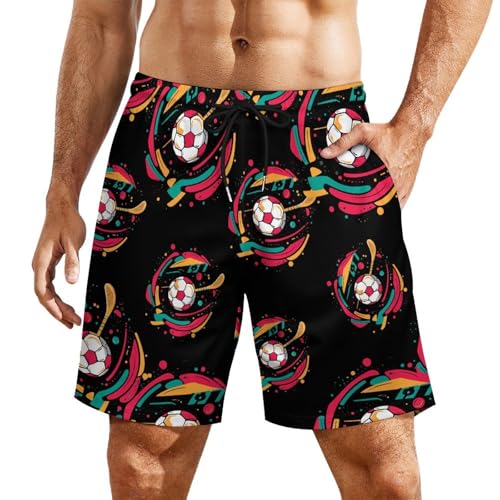 Soccer Ball Golf Volleyball Beach Shorts for Men Swim Trunks Quick Dry Swim Shorts with Compression Liner Pocket