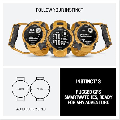 Garmin Instinct 3-45 mm, Solar, Rugged Outdoor GPS Smartwatch, Built-in Flashlight, Alpine Rush Collection Limited Edition Color, Sunburst with Sunburst/Gray Band Bundle by Garmin - Image 8
