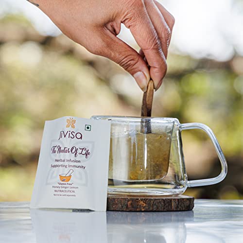 Image of JiViSa The Nectar of Life Herbal Infusion Mix - 13 Powerful Herbs with Honey, Ginger & Lemon Flavour | Immunity Support Kadha Powder | Sugar-Free Diabetic-Friendly Tea Sachets (10 Count)