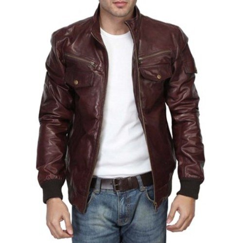 Buy Bareskin Dark Brown Colour Regular fit Genuine Leather Bomber