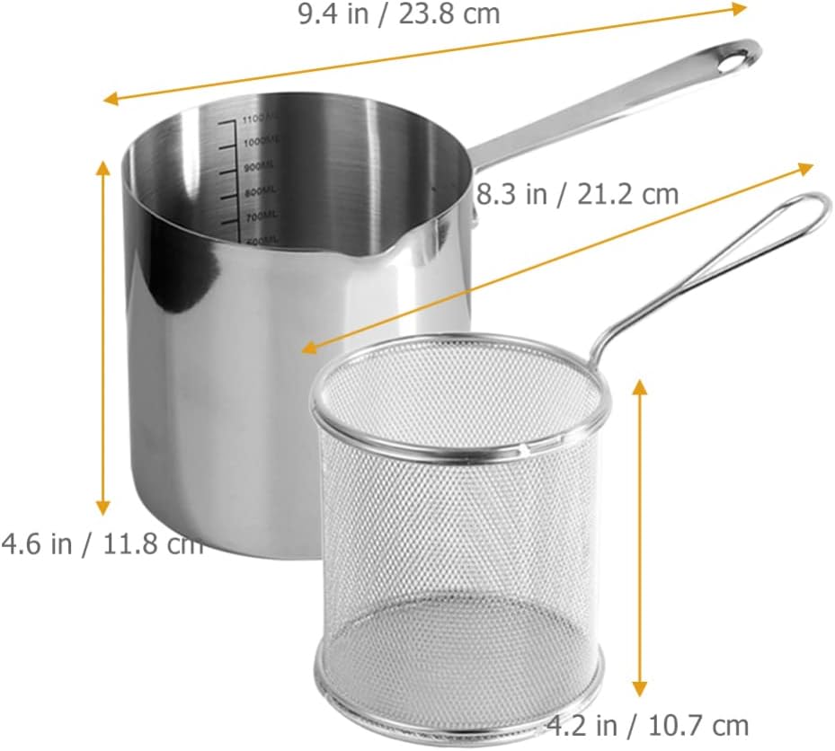 UPKOCH 2 Packs 304 Stainless Steel Deep Fryer Pot with Strainer Basket, Perfect for Frying Fish, Chicken, and French Fries, Includes Oil Drip Drainer Rack and Glass Lid, 1.2 L(1.2Qt) for Home Kitchen