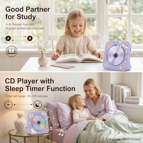 Image of Gueray CD Player Portable Bluetooth Desktop CD Players for Home | Portable CD Player with Bluetooth with Timer Built-in HiFi Speakers with LCD Screen Display Boombox FM Radio USB Type-C