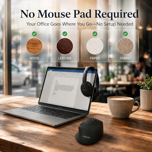 Image of PHILIPS Ergonomic Wireless Mouse, Multi-Device Bluetooth (USB-A /C) for Laptop & Mac /PC, Silent Productivity Mouse with Side Scroll, 5-Level DPI Rechargeable Computer Mouse, Right-Handed Comfort