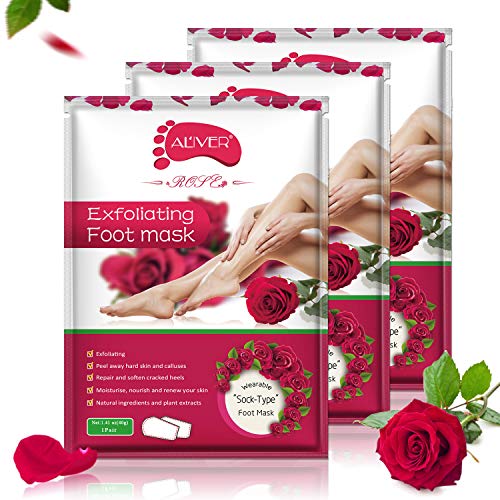 Soft Foot Exfoliating Peeling Scrub Mask 3 Pack -Baby Foot Peel -Removes Calluses,Dead and Dry Skin - Repairs Rough Heels in 7 Days - Peel Mask (Rose)