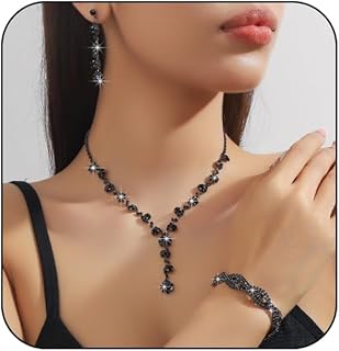 Prom Jewelry Sets Silver Jewelry Set for Brides Bridesmaid Elegant Crystal Prom Earrings Necklace Bracelet Set Bridal Wedding Prom Dresses Costume Jewelry for Women