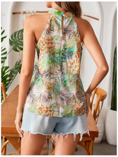 Image of RoseSeek Women's Tropical Paisley Halter Blouse Boho Shirt Vacation Tops