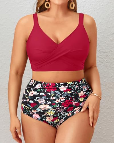 Plus Size Two Piece Swimsuit - High Waisted Bikini Set Tummy Control Bathing Suits for Women4