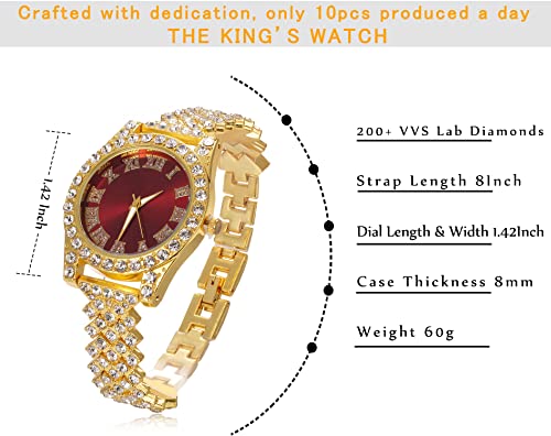 Image of Halukakah Diamonds Gold Watch Iced Out, Kid's 18K Real Gold /Platinum White Gold Plated 36MM Width Green /Blue /Red Dial Quartz Wristband 8 inch with Cuban Link Chain 7 inch+16 inch Bracelet, Free Giftbox