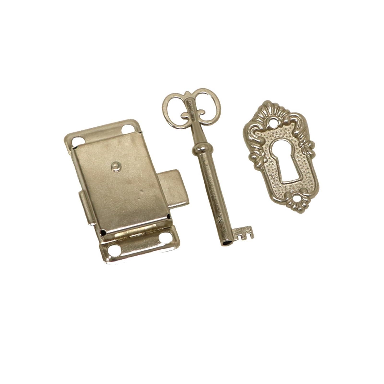 Antique Iron Door Lock Drawer Jewelry Wood Box Cabinet Wardrobe Cupboard + Key Furniture Hardware for Cabinets(Sliver)