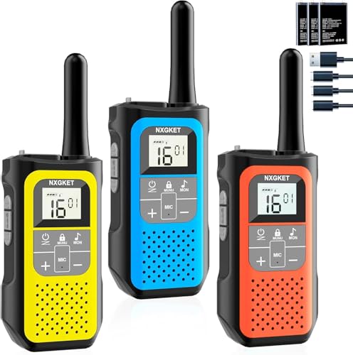 NXGKET Talkie Walkie pour Adulte et Enfant, 3 Talkies-Walkies Longue Portée 5 km, Radios Bidirectionnelles Rechargeables, 16 Canaux, VOX Fonction, Toki Walki...