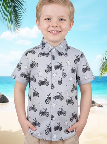 Image of Boys Hawaiian Button Down Shirt, Pure Combed Cotton Short Sleeve Size 3-15Y | Pure Combed Cotton, Smooth 60s yarn, Tagless Label, Pilling-Resistant, Shrink-Resistant, Fade-Resistant, Machine Washable