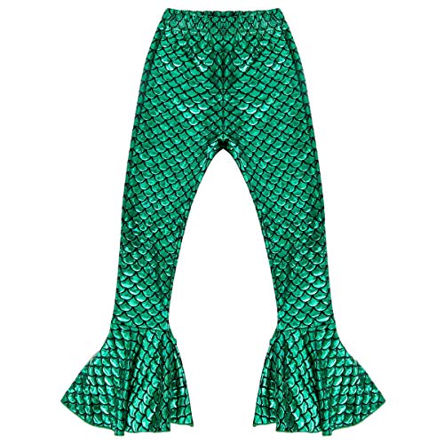 Frogwill Girls Ruffle Leggings Mermaid Bell Bottoms Flare Pants 5/6Y GreenBell