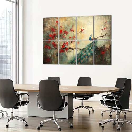 8 Pack Paneles Acústicos Artísticos Absorbentes de Sonido con Diseño de Plumas de Pavo Real y Flores de Cerezo Modernas, Auto adhesivos 48"x32" miniatura 7