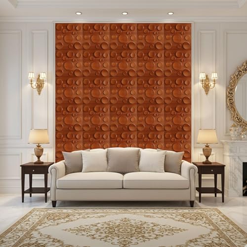 Image of Kayra Decor 3D PVC Wall Panels for Bedroom & Living Room | Polka Design | Wood Color | 19.7 x 19.7 Inch | Pack of 18 | 48.42 Sq Ft