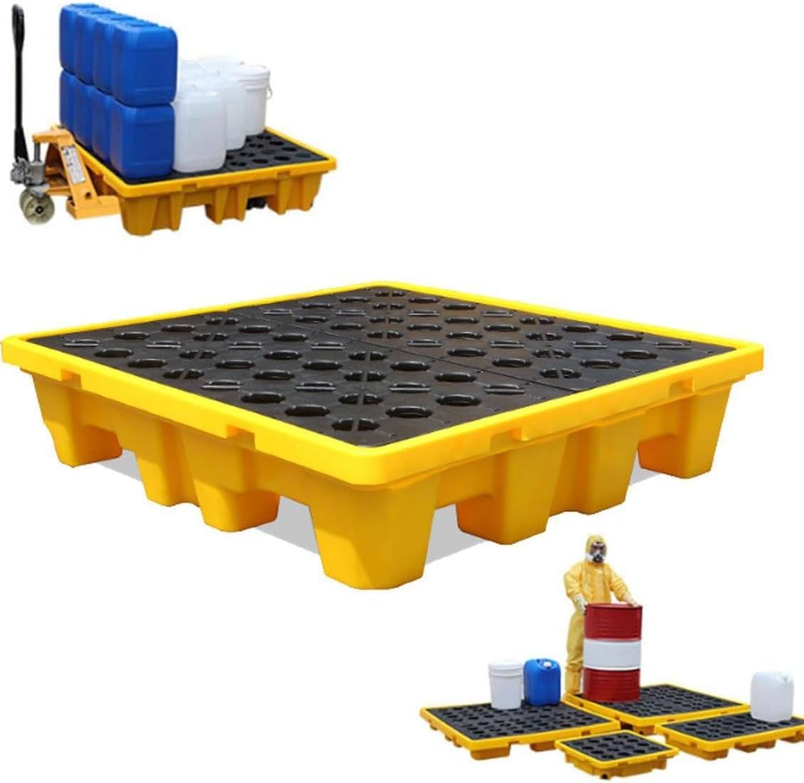 Przemysłowa paleta – szczelny system zatrzymywania zużytych bębnów olejowych, modułowa platforma kontroli rozlania, 66 x 36 x 12 cm, maksymalizacja zarządzania wyciekiem oleju