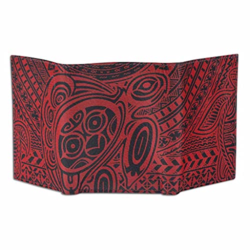 Image of Hawaiian Turtle Tattoo Trifold Wallet, Genuine Leather, inchOhana inch Tattoo art by Samson Harp (Black with Red Art) from NAKOA