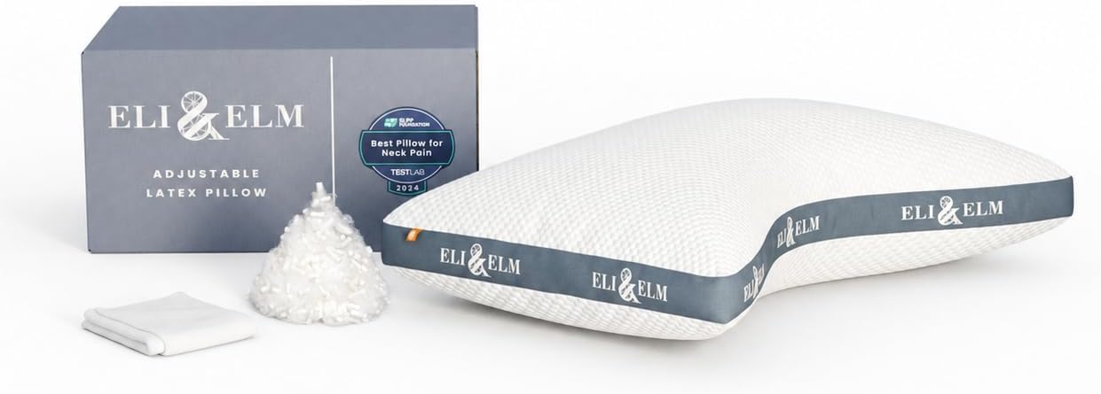 Eli & Elm | Ultimate Side Sleeper Pillow with Adjustable Filler to Get The Perfect Contour Curved Pillow for A Neck Pain Relief Sleep - Removable Latex and Polyester Filling (Pillow & Pillow Case)