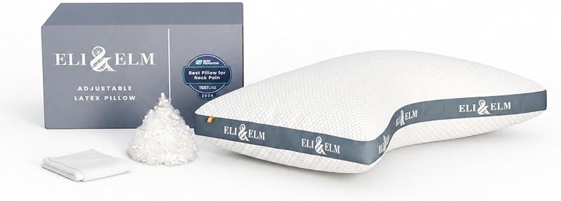 Eli & Elm La mejor almohada ergonómica para dormir de lado para el dolor de cuello. Relleno de látex refrescante de apoyo. Diseño contorneado en forma de U. Tamaño King y Queen (Queen (estándar de EE. UU.), con funda de almohada)