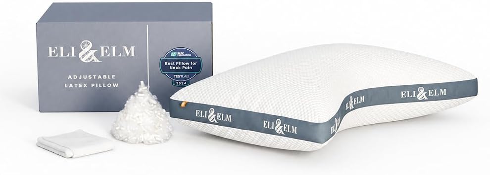 Eli & Elm Best Ergonomic Side Sleeper Pillow for Neck Pain. Supportive Cooling Latex Fill. U-Shape Contoured Design. King & Queen Size Queen U.S. Standard, with Pillow Case