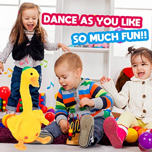 Hopearl Glowing Dancing Duck Toy Repeats What You Say Talking Duckling Toy Wriggle Singing Mimicking Twisting Light Up Interactive Animated Toy Speaking Plush Gift for Kids, Yellow, 13''
