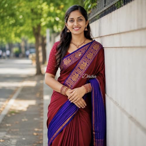 Image of Narayanpet Pure Cotton Avani Border Saree for Women with Running Blouse | Tassels | Traditional Woven Solid Design | Handloom Weave