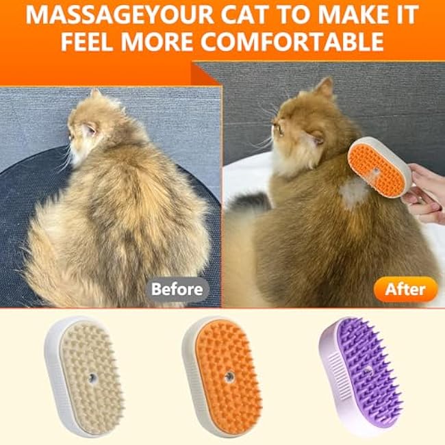 4 in 1 Cat Steam Brush for Shedding, Rechargeable Pet Steam Brush, Massage, Cleaning, Shedding & Combing Multifunctional Hair Removal Comb for Cats Dogs (Purple)-HMsJ9XOA