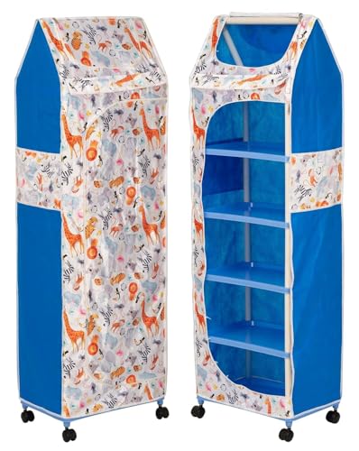 Image of YouCopia Baby Wardrobe Plastic Kids Storage Rack with Fabric Cover & Wheels | 6-Tier Plastic Shelves Organizer | Toy, Book & piceLiner Spice Drawer Liner, Kids Room (Wild Animal)