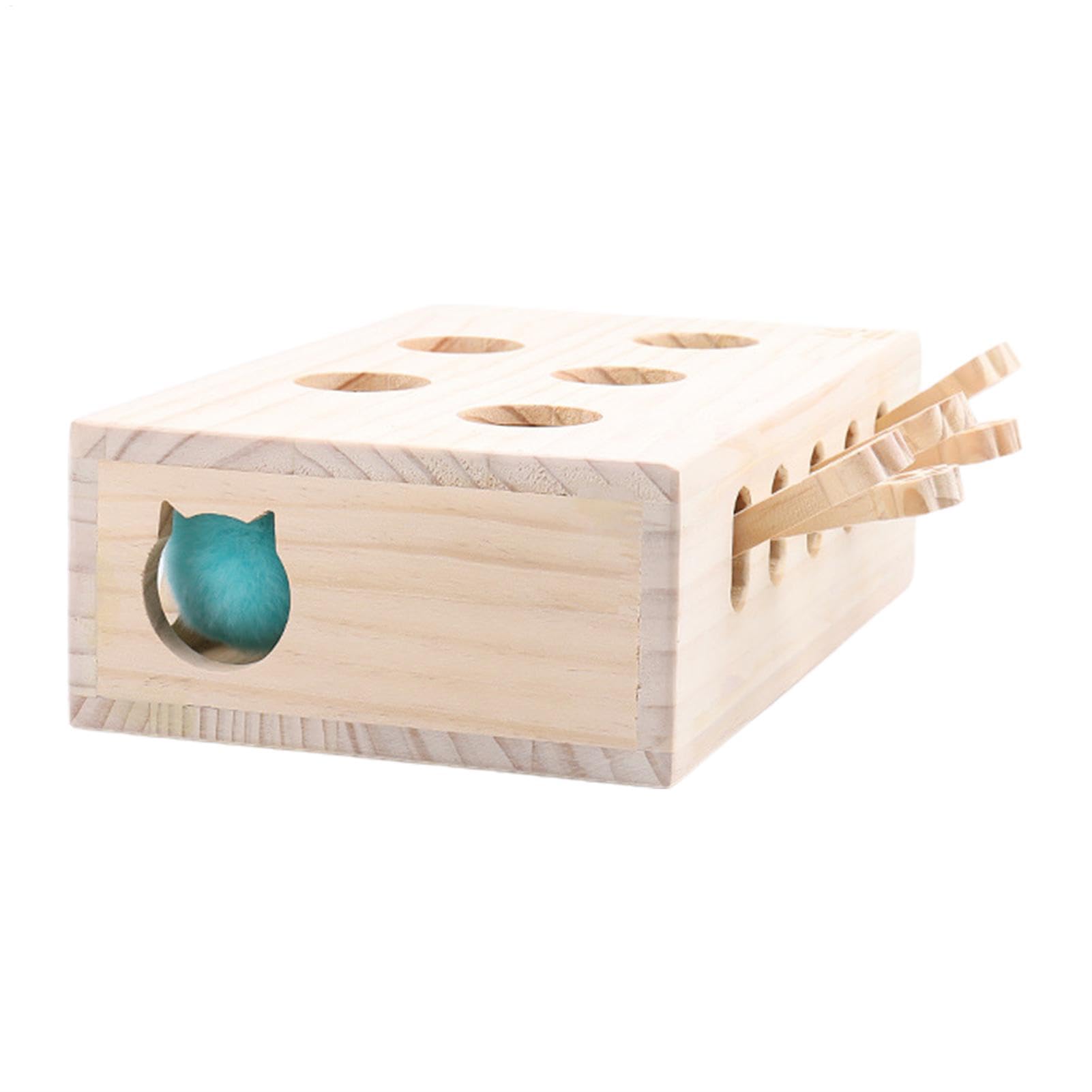 Moreeulsi Interactive Box Catch Mice Game Cat Puzzle Toy, Cat Scratcher Interactive Game, Interactive Wooden Whack-a-Moles Cat Toy, Wooden Kittens Whack Mole Puzzle Relieve Toy, 33.5x26x10cm