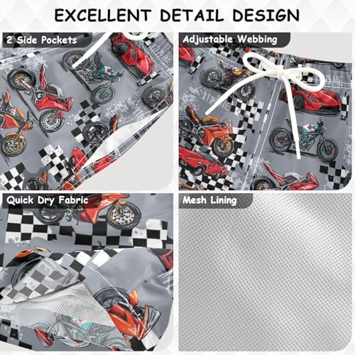Pigsaly Grunge Sport Car Truck Boys Swim Trunks Motorcycles Race Car Toddler Beach Board Shorts Baby Summer Bathing Suit 3T Multicolor3