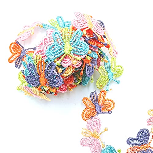 Yoogcorett 3 Yards Colorful Butterfly Daisy Flower Lace Sun Flower Ribbon Wedding Embroidered Decorating Lace, For Diy Craft Handmade Make Sewing Supplies 25Mm/ 1"Inch Wide (Mix) #TOP1