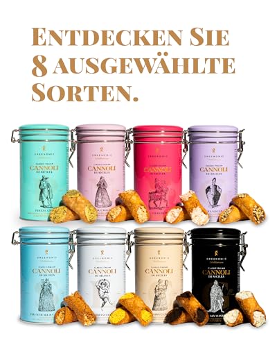 Greenomic - Cannoli-Siciliani - 200g - ideal als Geschenk - gefüllt mit zarter Salz-Caramel-Cremefüllung - einzeln verpackt in charmanter Geschenkdose - italienisch-sizilianisches-Gebäck
