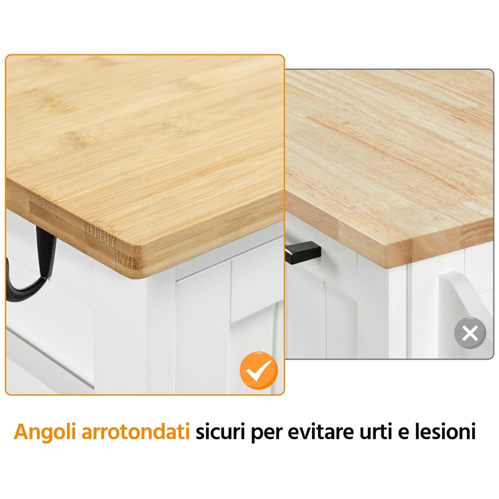 Yaheetech Carrello Cucina con Ruote 3 Cassetti 3 Ripiani in Legno Salvaspazio Bianco Porta Microonde Spezie 67cm x 37cm x 84,5 cm