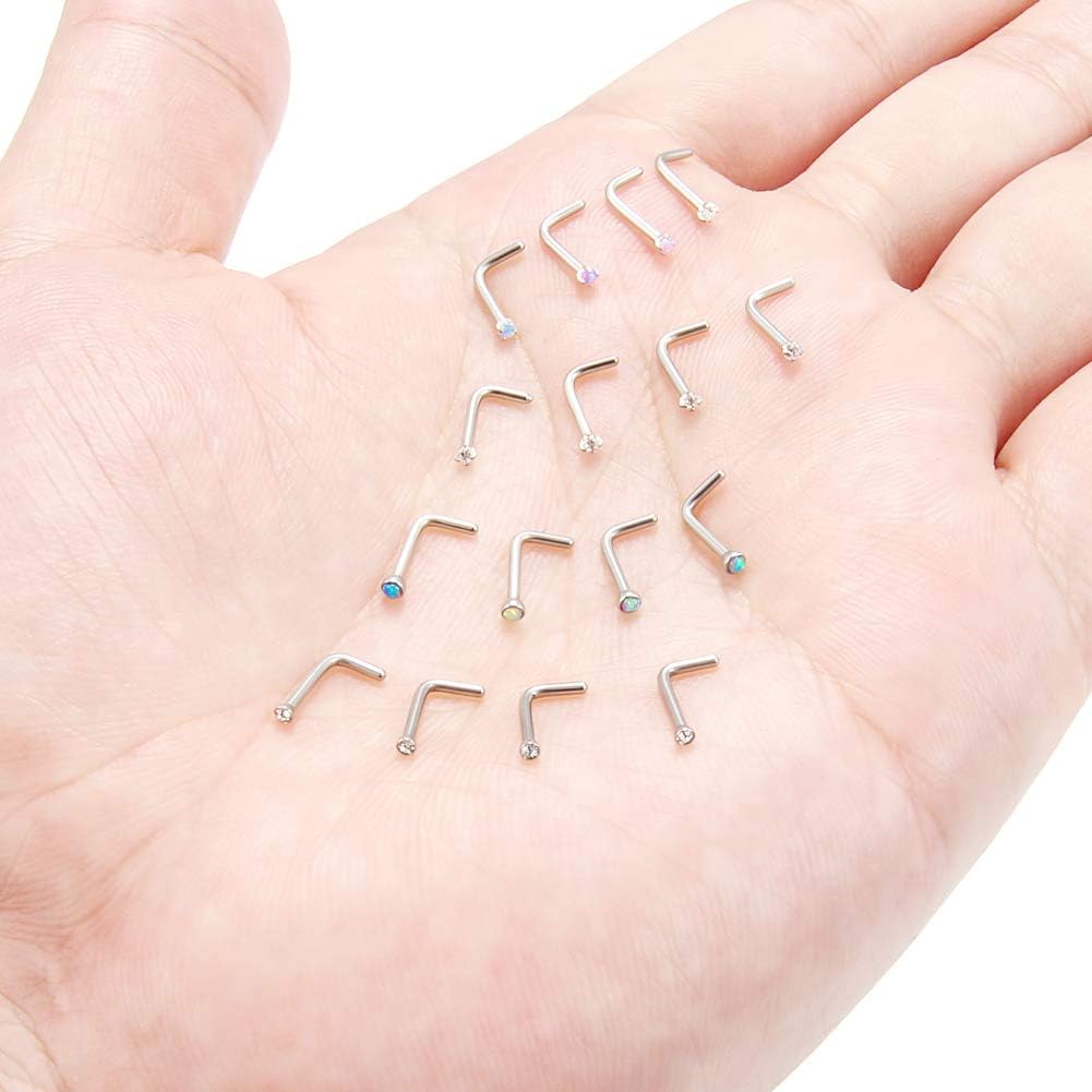 Ruifan 18G 316L Surgical Steel 1.5mm 2mm 2.5mm 3mm Jeweled Opal & Clear CZ Nose L-Shaped Rings Studs Ring Body Piercing Jewelry 8-16PCS - Image 3