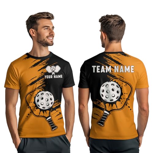 PIONAMZIOZ Personalized 3D Pickleball Shirts Pickleball Jersey Funny Pickle Ball Shirt Pickleball Team Short Sleeves Shirt (US, Alpha, Small, 5X-Large, Regular, Regular, Orange)